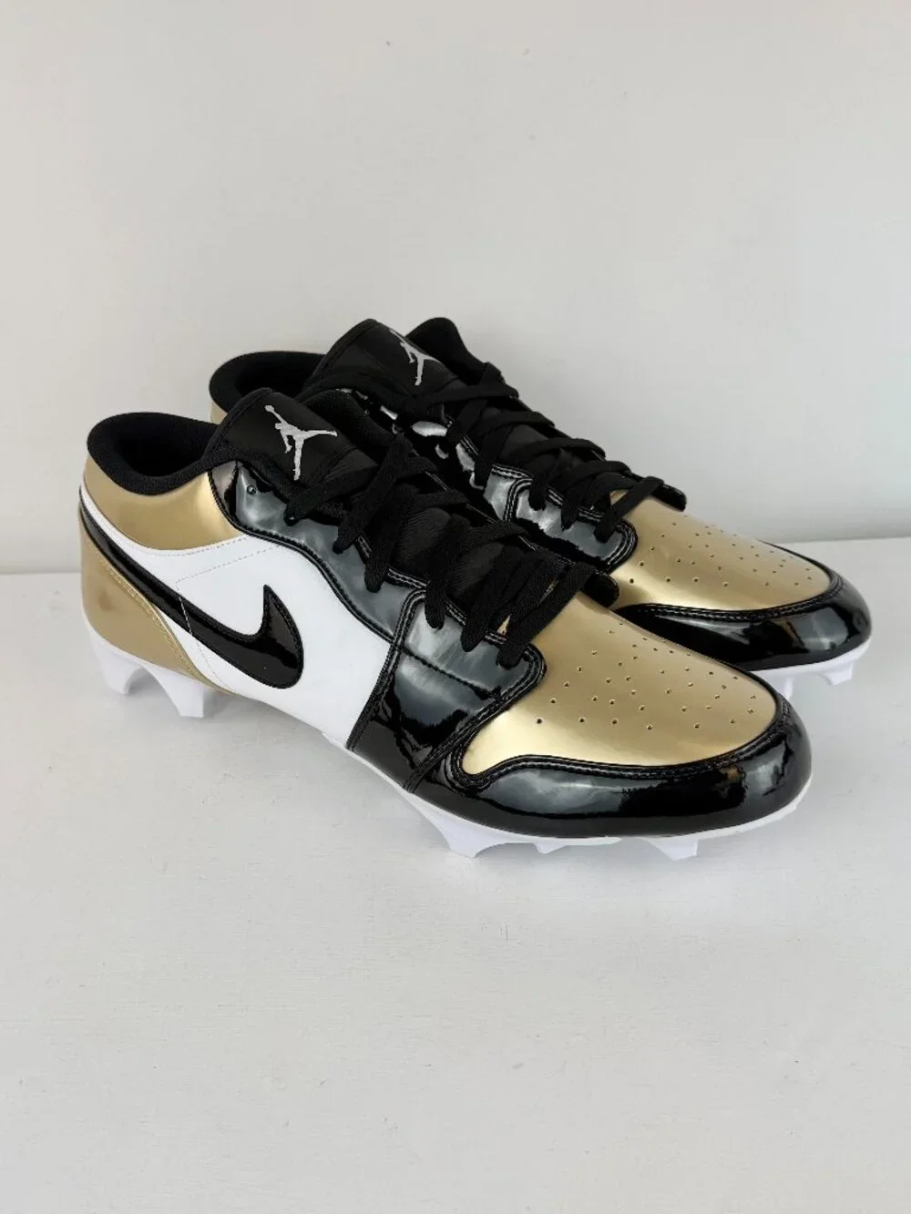 M16 -Nike Air Jordan 1 Retro TD Low Metallic Patent Gold Toe Cleats FJ6245-701